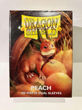 Boîte Dragon Shield Peach, protège-cartes matte, avec un dragon orange sur des pêches.