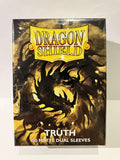 Boîte Dragon Shield Truth 100 protège-cartes dual matte, illustration dorée et brillante