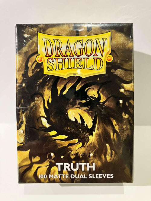 Boîte Dragon Shield Truth 100 protège-cartes dual matte, illustration dorée et brillante