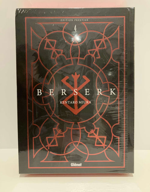 le fond noir avec logo berserk et le titre en lettres blanches au milieu