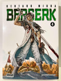Couverture du manga Berserk Tome 4, guerrier armé ensanglanté, armure, fond de bataille.