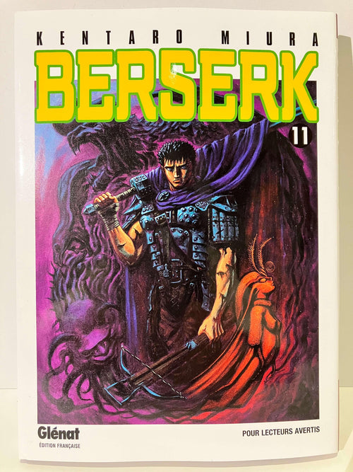 Couverture du manga Berserk Tome 11, guerrier en armure avec une arbalète, édition Glénat.