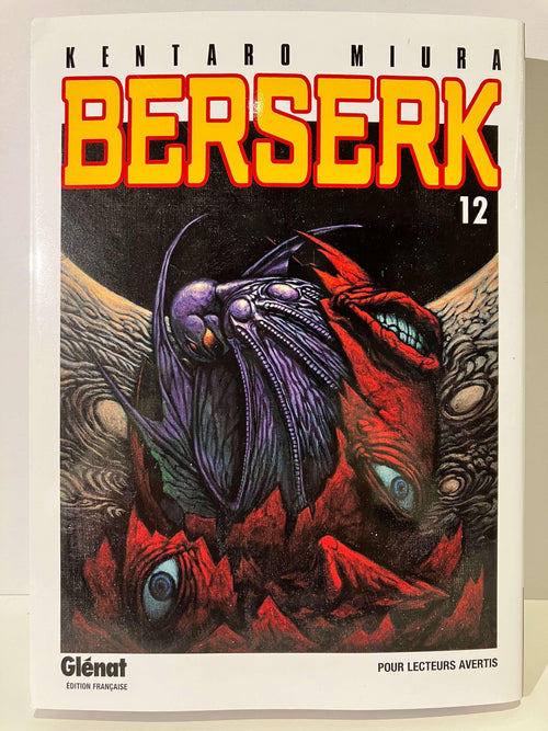 Couverture du manga Berserk tome 12 de Kentaro Miura avec monstre noir et rouge sur fond sombre