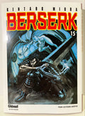Couverture du manga Berserk tome 15 avec Guts en armure, créature ailée et fée, Glénat.