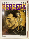 Couverture du manga Berserk Tome 17, visage sérieux d’un homme et petit elfe ailé, édition Glénat.
