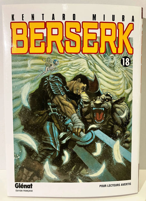 Couverture Berserk Tome 18, guerrier armé face à une créature, style manga fantasy
