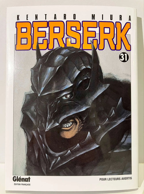 Couverture du manga Berserk tome 31, armure noire et logo Glénat édition française