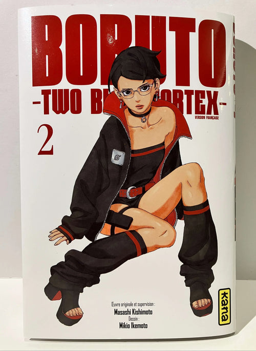 Couverture manga Boruto Two Blue Vortex tome 2, Sarada en tenue noire, édition française Kana