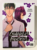 Couverture manga Criminelles Fiançailles tome 2 avec deux personnages, fleurs violettes, Asuka Konishi