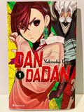 Couverture manga Dandadan tome 1, personnage principale et monstre en arrière-plan