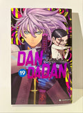 Couverture manga Dandadan tome 19, deux personnages colorés, fond graphique flashy