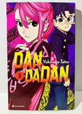 Couverture manga Dandadan tome 3, deux personnages stylisés, fond violet et rose vif.