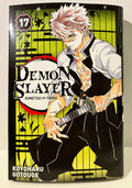 Couverture Demon Slayer tome 17, personnage masculin tenant un katana sur fond vert.