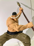 Figurine One Piece Edward Newgate musclé, moustache blanche, tenue kaki, lance levée