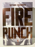 Couverture du manga Fire Punch tome 1 édition double par Tatsuki Fujimoto, visage dessiné en fond.