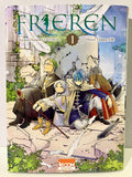 Couverture manga Frieren tome 1, quatre personnages en tenues fantasy devant ruine, Ki-oon