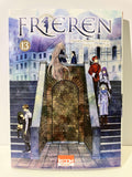 Couverture de Frieren tome 13 avec personnages manga sur un escalier, ville en arrière-plan.