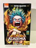 Édition collector My Hero Academia tome 39 avec personnage principal enflammé, manga shonen.