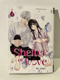 Couverture manga Shelter of Love tome 3, deux personnages assis, style doux, Éditions Akata