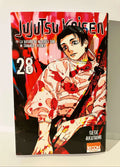 Couverture Jujutsu Kaisen tome 28, personnage manga tacheté de rouge, fond artistique, Ki-oon.