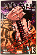 Couverture Jujutsu Kaisen tome 13, personnage avec sabre, fond violet et éclaboussures rouges.