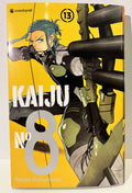 Couverture du manga Kaiju No 8 tome 13, personnage en armure tirant à l’arc, fond jaune.