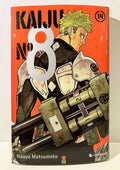Couverture manga Kaiju No 8 tome 14, personnage armé, fond orange, auteur Naoya Matsumoto