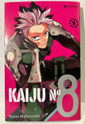 Couverture manga Kaiju No 8 tome 5, personnage armure, fond rose, Naoya Matsumoto