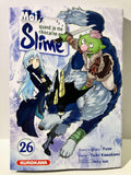 Couverture Moi quand je me réincarne en Slime tome 26 avec personnage principal, loup et gobelin