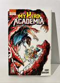 Couverture manga My Hero Academia tome 18 avec héros affrontant un méchant, bras rouges géants.