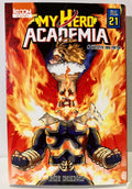 Couverture My Hero Academia tome 21, héros enflammé, flammes et ailes rouges, manga Ki-oon.