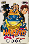 Couverture du manga Naruto tome 13, Naruto sur un crapaud, avec Sasuke et Gaara.