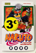 Couverture du manga Naruto tome 3, personnages Naruto et Kakashi, offre spéciale 3€ Kana.