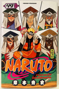 Couverture Naruto tome 49 version française, Naruto entouré des cinq Kage, éditeur Kana.