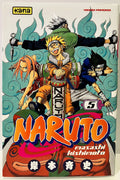 Couverture manga Naruto tome 5 avec Naruto, Sakura, Sasuke et Kakashi, style anime coloré
