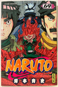Couverture manga Naruto tome 69 avec trois personnages, flammes rouges et titre en gros plan