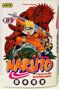 Couverture du manga Naruto tome 8, Naruto en action avec crapaud et personnage rouge, Kana