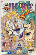 Couverture du manga One Piece tome 104 avec Luffy, dragon rose, château japonais et logo Glénat