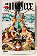 Couverture du manga One Piece tome 15, Luffy souriant, personnages prêts au combat, Glénat