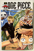 Couverture du manga One Piece tome 7 Glénat, Luffy et Sanji sur fond de table dressée, style coloré.