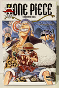 Couverture manga One Piece tome 8, Luffy ensanglanté, personnages en arrière-plan, édition Glénat.