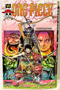 Couverture manga One Piece tome 95, Luffy et personnages, titre jaune, fond carte rose.
