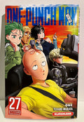 Couverture One Punch Man tome 27 avec Saitama et plusieurs héros dans une voiture, fond coucher de soleil.
