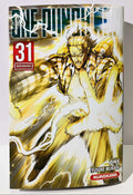 Couverture manga One Punch Man tome 31, personnage énergique en chemise à carreaux, éclairs jaunes