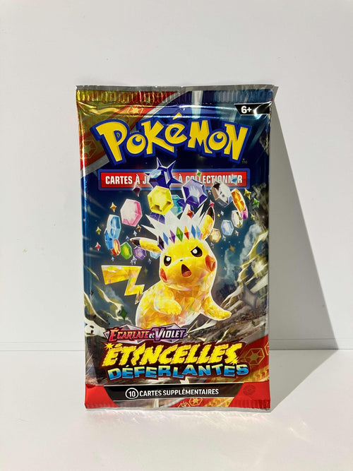 Booster Pokémon Écarlate et Violet Étincelles Déferlantes avec Pikachu cristal, 10 cartes, français
