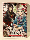 Couverture manga Remède Impérial tome 1, deux personnages en habits traditionnels asiatiques, fond palais.