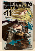 Couverture manga Sakamoto Days tome 11, personnage blond avec griffes, édition Glénat.