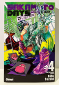 Couverture manga Sakamoto Days tome 4, personnage principal coloré dans un métro, Glénat