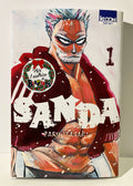 Couverture manga Sanda tome 1, personnage musclé à cheveux blancs, édition Ki-oon, Paru Itagaki