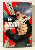 Couverture manga Tatari tome 2, personnage aux yeux rouges, fond rouge, Glénat édition.